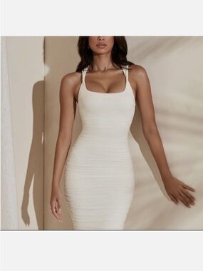 Oh Polly Midi Ruched twisted strap dress